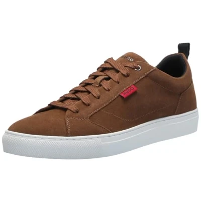 Image of HUGO Men&#039;s Essential Cupsole Suede Low Top Sneaker, Brown Butter, 11 UK
