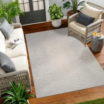 Image of Livabliss KemerIndoor Outdoor Rug Large Boho for Living Room 80x150cm, Dining, Kitchen Vintage Patterned Neutral &amp; Coloured Rugs, Waterproof, Stain Durable, Ivory and Light Grey