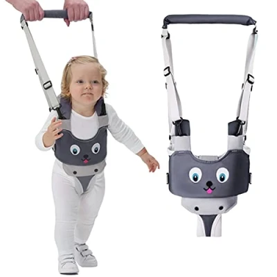 Image of IULONEE Baby Walking Harness Handle Adjustable Toddler Assistant Child Hand Held Standing Up and Learning Helper Infant Belt Reins Kids Safety 7 24 Month (Grey)