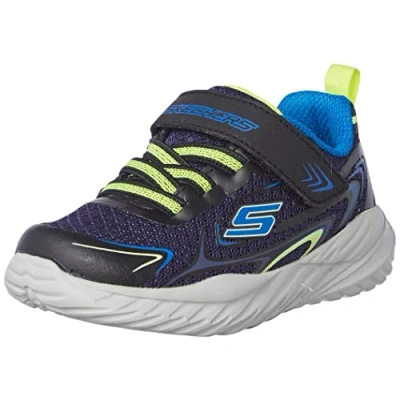Image of Skechers 403887N NVLM Sneaker, Navy Textile/Black &amp; Lime Trim, 4 UK