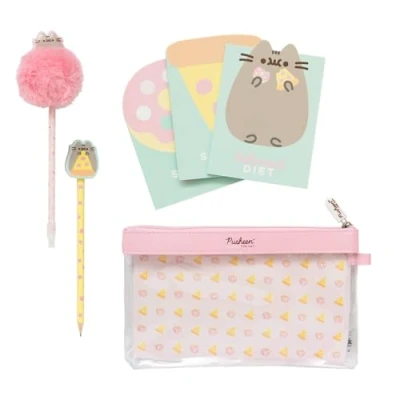 Image of Grupo Erik Pusheen Stationery Set Pencil Case With Pen Pom Topper, Eraser 3 Notepads Gifts Cat Cute