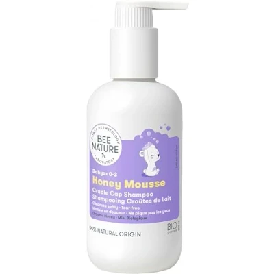 Image of Bee Nature Organic Baby Shampoo Cradle Cap Treatment Tear Free 99.3% Natural Honey Mousse Suitable for Newborns Toddlers Kids with Dry, Sensitive Prone Eczema Scalp 200ml
