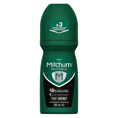 Image of Mitchum Invisible Men 48HR Protection Roll On Anti Perspirant &amp; Deodorant, No White Marks, Alcohol Free, Pure Energy 100 ml 7246640000