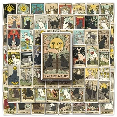 Image of 78PCS Tarot Stickers Mysterious Cat Stickers,Tarot Myth Stickers,Astrology Divination Stickers,Water Bottle Stickers,Laptop Stickers,Helmet Stickers,Skateboard
