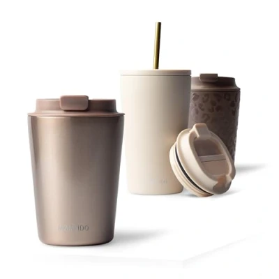 Image of MAMEIDO Coffee Cup Travel Mug 350ml, 470ml &amp; 700ml Leakproof Mug, Stainless Steel Mugs for Hot Drinks BPA Free (Rosè Quartz, 0,35l)