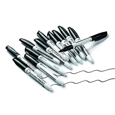 Image of Volcanics Black Dry Erase Markers Whiteboard Pens Low Odor Fine Wipe Thin Box of 12
