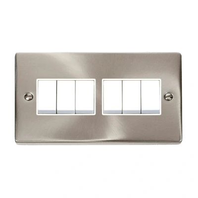 Image of Click Deco 6 Gang 2 Way 10AX Switch Satin Chrome White Inserts