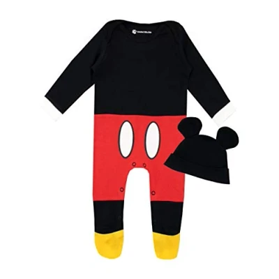 Image of Disney Baby Boys Mickey Mouse Sleepsuit and Hat Set Red Age 0 to 3 Months