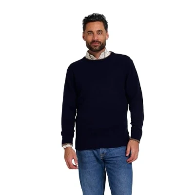 Image of JACK PYKE Ashcombe 100% Lambswool Long Sleeve Crew Neck Knitted Jumper Pullover Navy Blue X Large