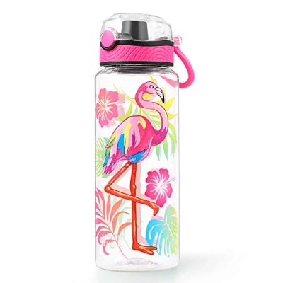 Image of Home Tune Cute Water Bottle, BPA FREE Tritan, Leak Proof, Easy Clean, Carry Handle, 680ml Flamingo