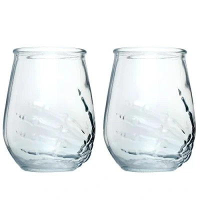 Image of Puckator Skulls and Roses Skeleton Hand Set of 2 Glass Tumblers