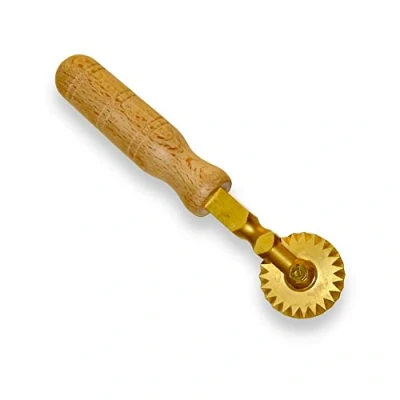 Image of La Gondola Homemade Pasta Cutter Festooned Wheel Italian Making Tool for Home and Business Brass &amp; Natural Wood Safe Easy to Use Cutting Ravioli Made in Italy