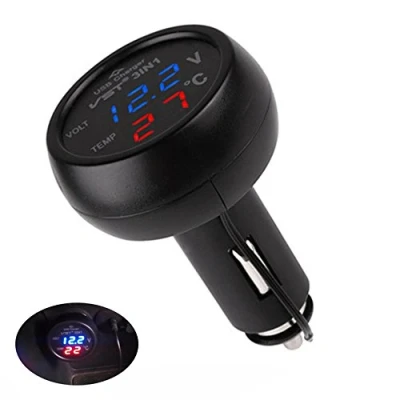 Image of PolarLander 3 in 1 Digital Display Ammeter Voltmeter Thermometer 12V 24V Cigarette Lighter USB Car Charger