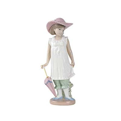 Image of NAO Porcelain Figure April Showers in Gloss and Pastel Tones. Decorative Girl Figurine