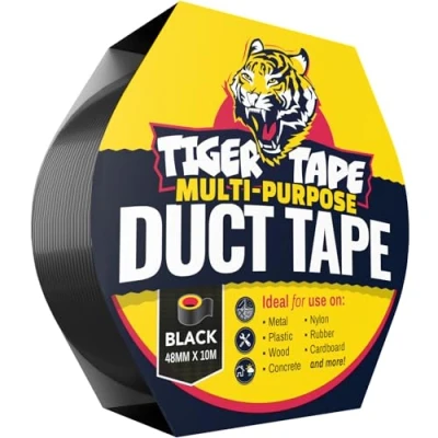Image of Tiger Tape® Multi Purpose Waterproof Repair. Gaffer Grade Duct Tape. UV Resistant, All Weather, for Reinforcements, Emergency Sealing, Patching and Repairs. Black, 48mm x 10m