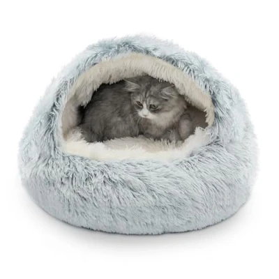Image of CATISM Cat Bed for Indoor Large Cave Dog Washable Non Slip Cats Igloo Pod Windproof Fluffy Nesting Pets(Grey, L)
