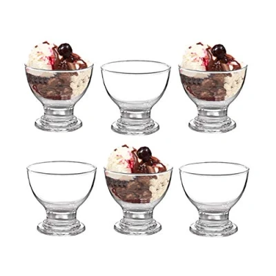 Image of GK Global Kitchen Glass Dessert Bowls Sundae Ice Cream Set of 6 Short Stemmed Prawn Cocktail Glasses Appetiser Fruit Salads Pudding Dishes Footed