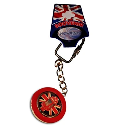 Image of Union Jack Telephone Box Keychain Spinning Metal Red Keyring/Key Chain Ring England UK British Souvenir