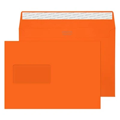 Image of Blake Creative Colour C5 162 x 229 mm 120 gsm Peel &amp; Seal Window Wallet Envelopes (305W) Pumpkin Orange Pack of 500