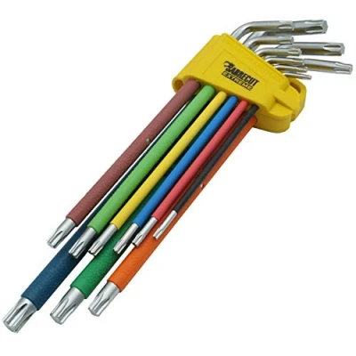 Image of 9 Piece SabreCut SCTX009S Soft Grip Extra Long Torx Key Set with Colour Coding Sizes T10 T50