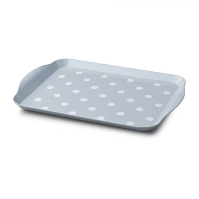 Image of Zeal Melamine Food Serving Tray with Handles and Lipped Edges, Dotty Polka Dot Lap 30 x 21cm, Duck Egg Blue