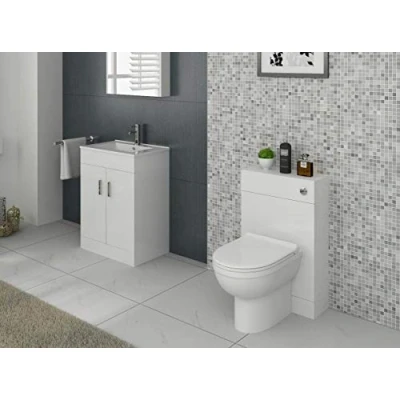 Image of VeeBath Sphinx 1200 Combination Vanity Unit Furniture Set, Wash Basin Bathroom Sink, WC, BTW Toilet Pan, Soft Close Seat with Concealed Cistern Gloss White(Flat Pack)