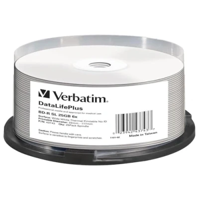 Image of Verbatim BD R Blank Blu ray Discs 25 GB 6x Burning Speed, Printable, Pack Spindle 43743