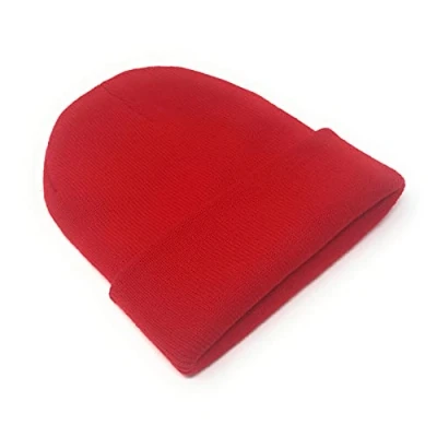 Image of Beanie Hat Mens Ladies Womens Unisex Slouch Winter Woolly Turn Up Knitted (Red)