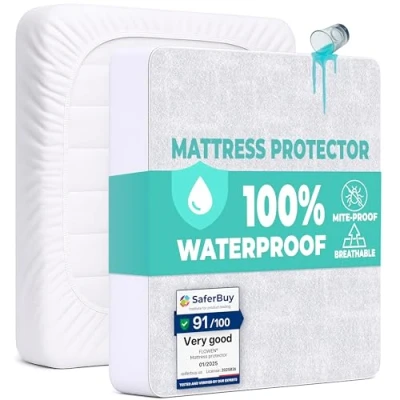 Image of Single Waterproof Mattress Protector 90x200 cm Premium Cotton Terry Bed Fitted Sheet with Microfiber Corner Soft and Breathable Top Anti Mite Hypoallergenic Machine Washable