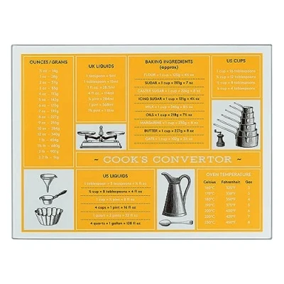 Image of UNIQUE HOME LIVING Glass Worktop Saver Chopping Cutting Board Kitchen Surface Protector 40 x 30 cm Yellow Conversion Units