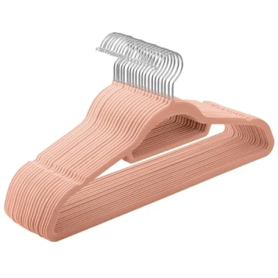 Image of SONGMICS Velvet Hangers, Set of 20 Clothes Coat Non Slip, with Tie Bar and 360 Swivel Hook, Space Saving, 0.6 cm Thick, 43.5 Long, for Dresses Trousers, Light Pink CRF20PK