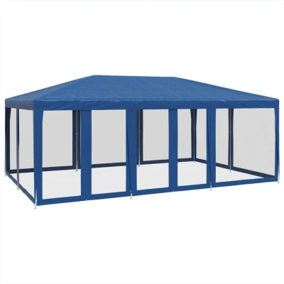 Image of vidaXL Party Tent with 10 Mesh Sidewalls Blue 6x4 m HDPE