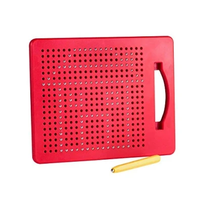 Image of Playmags Magna Drawing Board Fun Design &amp; Draw Travel Tablet w/ 380 Built in Magnetic Balls, Matching Stylus Pen Easy Carry Handle; Clean, Creative STEM Education for Toddlers Age 3+