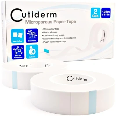 Image of Cutiderm Microporous Surgical Tape First Aid Medical Earring Cover Up 1.25cm x 9.14m Box of 2 Rolls