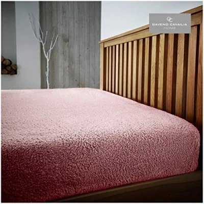 Image of GC GAVENO CAVAILIA Easy Care Plain Teddy Fleece Fitted Sheet, Luxury Bedding Accessory, Soft &amp; Cosy Bed Linen, Pink, Double Size Bedsheet