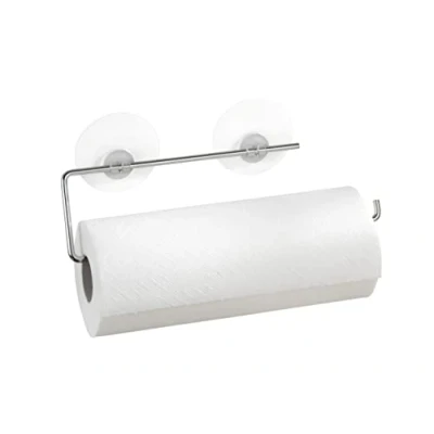 Image of WENKO 53130100 Static Loc® kitchen roll holder fixing without drilling, Chrome plated metal, 8.5 x 30 cm, Silver shiny