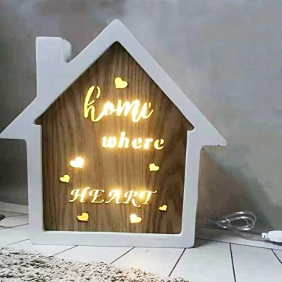 Image of SHATCHI Wooden LED Light Up Table Frame Love Plaque Standing Christmas Home Office Desktop Decorations Moon/Star/Heart/Butterfly, wood, White &amp; Brown