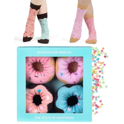 Image of soxo Donut Socks Women Funny Ladies Gift Ideas Long Womens Sock Women&#039;s Funky Gifts 2.5 6.5 2 Pairs
