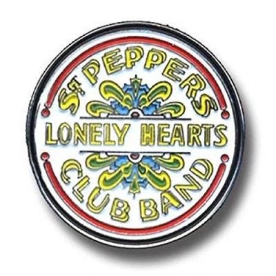 Image of The Beatles Sgt Pepper Drum Logo Official Chrome Pin Badge Accessory Size