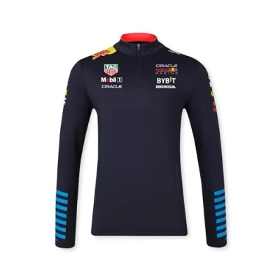 Image of Red Bull Racing Formula One Team Official 2024 1 Merchandise Replica 1/4 Quarter Zip Midlayer Sweatshirt Hoody Night Sky Unisex (UK, Alpha, M, Regular, Sky)