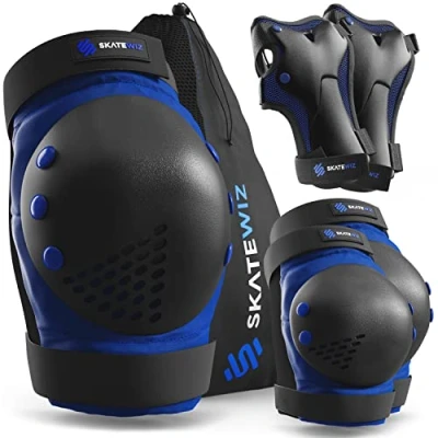 Image of SKATEWIZ Knee and Elbow Pads for Children Kids SMASH Size S Blue Black Scooter Skate