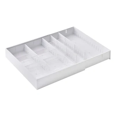 Image of YAMAZAKI 5415 TOWER Extendable Diagonal Cutlery Tray, white, ABS Resin/PS Resin, Minimalist, 30～47.5 x 35 5.5 cm