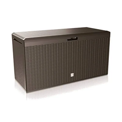 Image of Prosperplast Rato Plus Garden Storage Box, Rattan, 290 Litres, Colour: Umbra