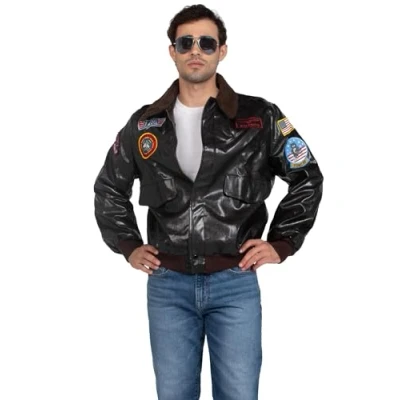 Image of Leg Avenue Men&#039;s Licensed Top Gun Bomber Jacket, Brown, S