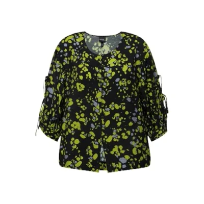 Image of Ulla Popken Women&#039;s Blouse with button placket and dots print 830255, black, 28 UK/30 UK