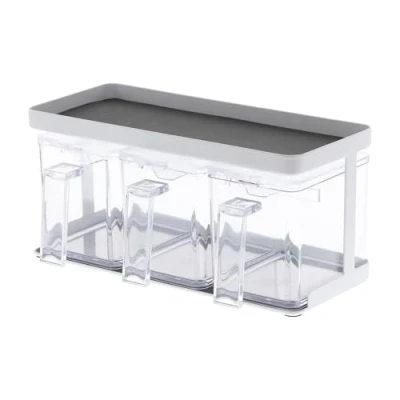 Image of Yamazaki 3343 TOWER Seasoning Box x3 &amp; Rack, white, PS Resin/Steel, Minimalist, 27.5 x 11.5 13.5 cm