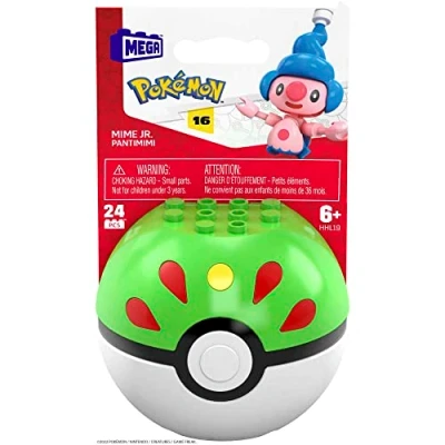 Image of Mega Pokemon Mime Jr. Building Set with 24 Compatible Bricks and Pieces Poke Ball, Toy Gift for Ages 6 up