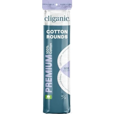 Image of Cliganic Premium Cotton Rounds for Face (100 Count) Makeup Remover Pads, Hypoallergenic, Lint Free 100% Pure