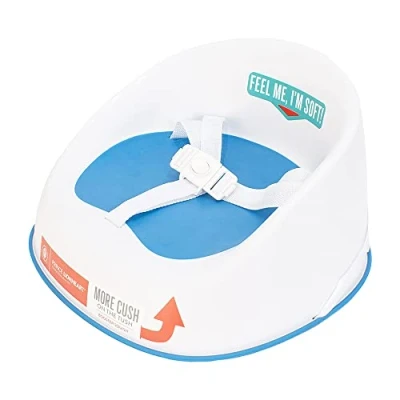 Image of Prince Lionheart Booster Squish Seat 18m+ 5yrs (60lbs) Lightweight 3 Point Harness Rigid Base Springy Slip Resistant Attached To Chair &amp; Child Berry Blue