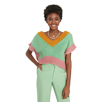 Image of Trendyol Women Oversize Basic V Neck Knitwear Sweater Light Green